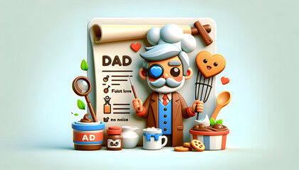 Obraz premium Dad's Wisdom and Love Recipe: 3D Icon Poster for Father's Day Celebration