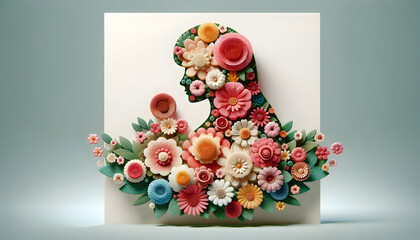 3D Icon: Floral Tribute Poster Celebrating Motherhood with Flowers on White Background
