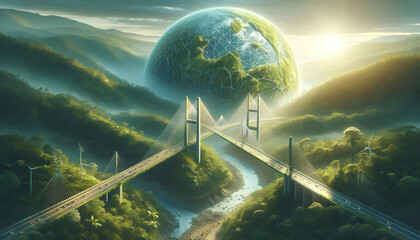 Stunningly Realistic Photo of a Biodiversity Bridge Connecting Habitats, Symbolizing Ecological Connectivity - Earth Day Poster