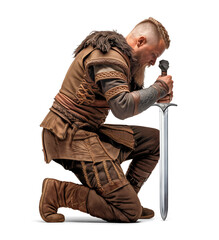 Viking warrior in kneel pose