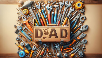 Father's Day Poster: Photo Ultra Realistic Dad Toolbox Representing Dad's Skills & Life Lessons