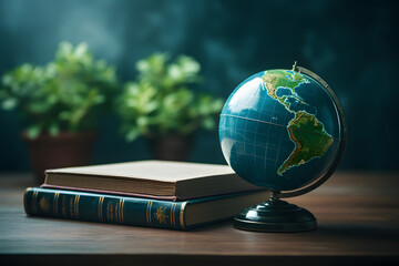 Globe placed on a law book over blur background.