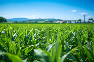Obraz premium Vibrant green field of corn crop