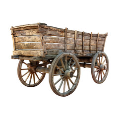 Fototapeta premium Old wooden cart. Isolated on transparent background.
