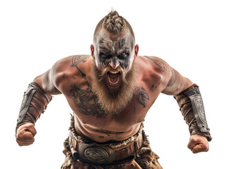 Nordic viking berserker with expressive expression on isolated background