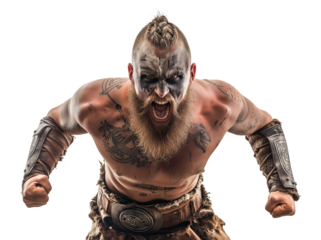 Nordic viking berserker with expressive expression on isolated background