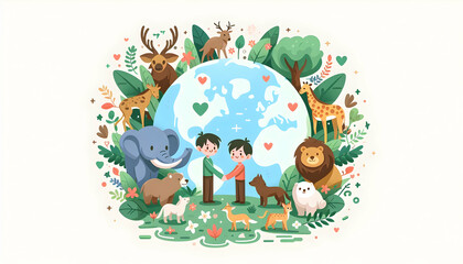 Obraz na płótnie Canvas Wildlife Harmony: Celebrating Coexistence between Humans and Wildlife in Earth Day Poster