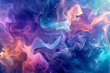 A colorful, swirling background with a blue and orange flame