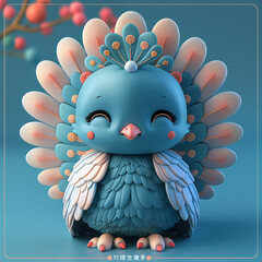 A cute and happy baby peacock 3d illustration