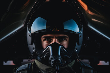 Fototapeta premium View from cockpit of fighter pilot leads air boat with enemy, sunlight
