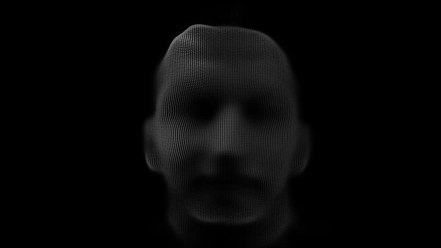 3d render Holographic animation of wireframe man's face speaking on black background