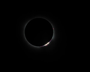 Baily's Beads Peeking Out From Totality With A Solar Prominence.  Hot Springs, Arkansas