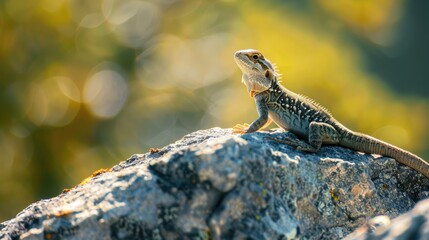 Obraz premium Close-up of a lizard basking in the sun on a rock