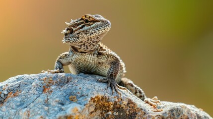 Fototapeta premium Close-up of a lizard basking in the sun on a rock