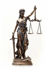 Fototapeta na wymiar Lady Justice statue isolated on white. Symbol of fair treatment under the law. generative ai