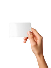 Human Hand Holding a Blank White Card Isolated on White Background