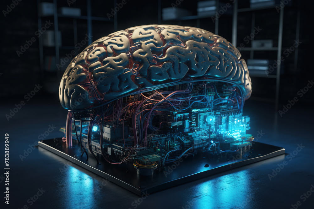 Poster Artificial intelligence science concept with technological AI brain on the circuit board.