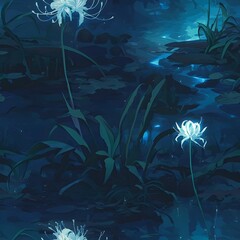 Fototapeta na wymiar Ethereal Beauty in a Mysterious Swamp A Lone Spider Lily