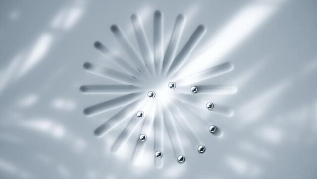 Minimalistic 3D animation of monochrome spheres radiating on a pure white backdrop, symbolizing clarity and precision in a seamless loop
