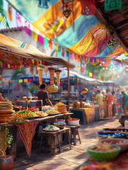 Vibrant Street Food FestivalColorful Stalls Selling Delicious Treats