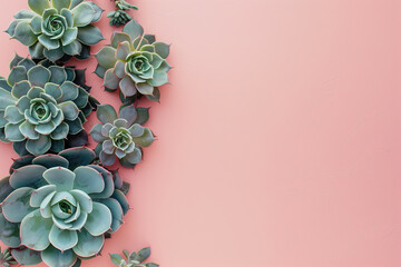 A pink background with a bunch of green plants. The plants are arranged in a way that they look like they are growing out of the background