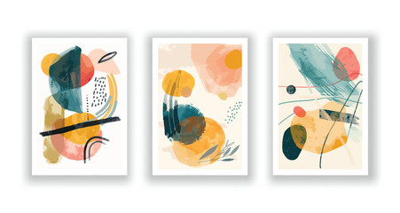 Abstract Watercolor Art Background with Minimalistic Geometric Shapes