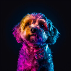Neon Bichon Frise Portrait. Dog Lovers