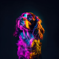Neon Cavalier King Charles Spaniel Portrait. Dog Lovers