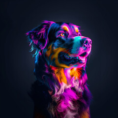 Neon Bernese Mountain Dog Portrait. Dog Lovers
