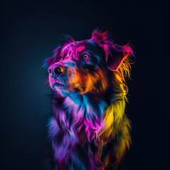 Neon Australian Shepherd Portrait. Dog Lovers