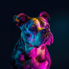 Neon Bulldog Portrait. Dog Lovers