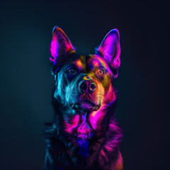 Neon Akita Portrait. Dog Lovers