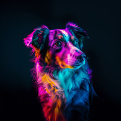 Neon Border Collie Portrait. Dog Lovers