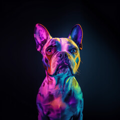 Neon Boston Terrier Portrait. Dog Lovers