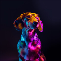 Neon Dachshund Portrait. Dog Lovers