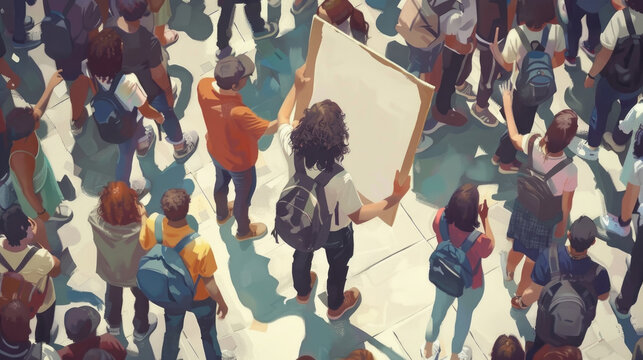 A large crowd of individuals standing around each other, engaging in conversation and social interaction in a public space