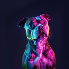 Neon Staffordshire Bull Terrier Portrait. Dog Lovers