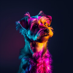 Neon Yorkshire Terrier Portrait. Dog Lovers