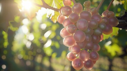 Air Grape, delicate and ethereal, manifesting the lightness and crispness of air in its translucent, pale purple hue and effervescent flavor, floating gracefully in a sunlit vineyard 3D render - obrazy, fototapety, plakaty