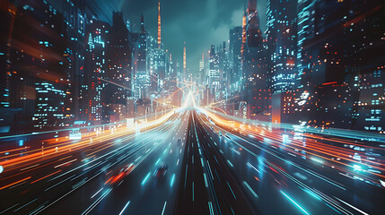 Fototapeta na wymiar Thrilling Concept Image for New Futuristic Sci-fi Movies: Advanced Metropolis Abuzz with Groundbreaking Technologies