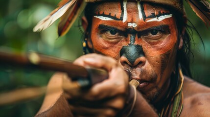 Huaorani Warrior in Amazon Rainforest