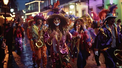 Fototapeta na wymiar Festive Mardi Gras Parade in New Orleans