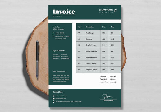 Invoice Layout With Green Accent