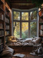 Fototapeta premium A Cozy Window Nook for Relaxing Reading TimeTopaz Enhanced Details