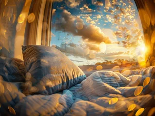 Foto op Canvas Dream Weaver, magical pillows, transporting dreamers through realms of aspirations, challenges, and adventures, offering a glimpse into the endless possibilities Realistic © Jiraphiphat