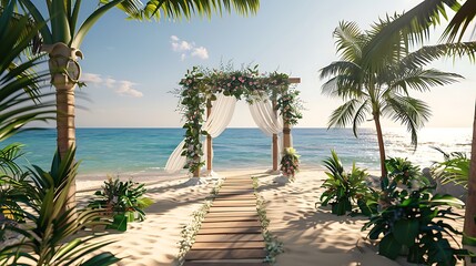 Tropical settings for a wedding on a beach