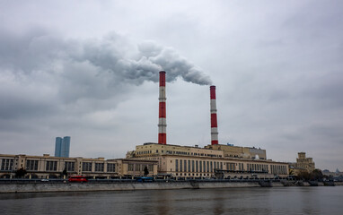  Smoke and steam from the pipes of the Thermal power plant CHP-12 on the Berezhkovskaya embankment.