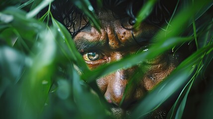 Sentinelese Tribe Member in Dense Jungle Foliage