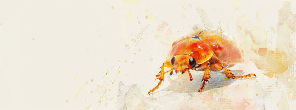 Baby golden tortoise beetle with expressive eyes in a minimalist watercolor style