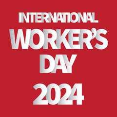 worker's day poster. 1st may labor day banner for social media post. white text on red background.